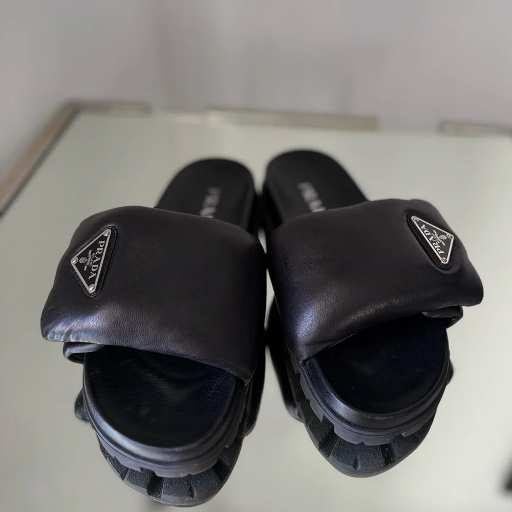 EUC Prada Soft Padded Nappa Leather Slides $1,020 36.5 - Picture 10 of 14